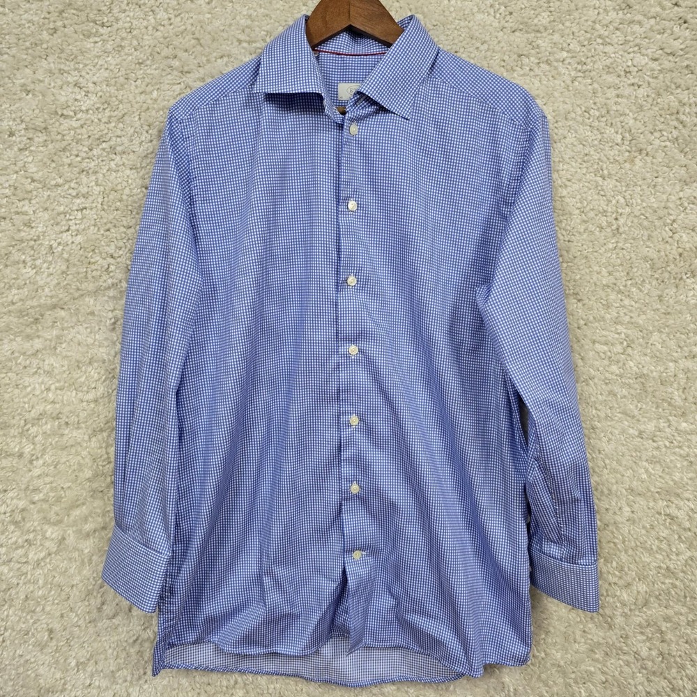 Eton Dress Shirt Mens 42 16.5‎ Contemporary Blue Gingham 100% Cotton Long Sleeve
